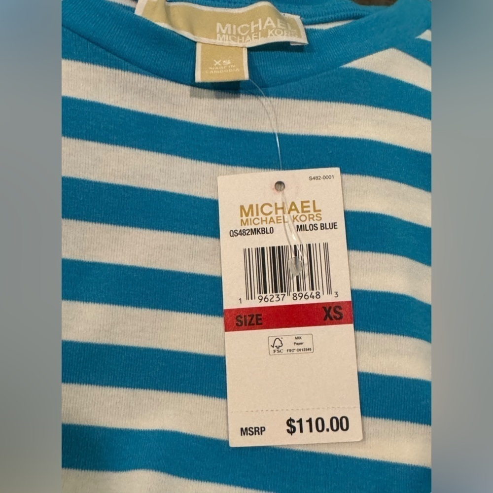 NWT Michael Kors Striped Sleeveless shift Dress Turquoise and White Stripes XS - Picture 4 of 5